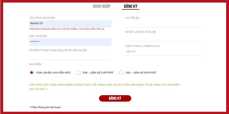 Điền thông tin tạo tài khoản game bài poker 78win